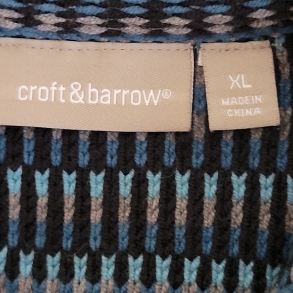 Croft & Barrow Cardigan Sweater XL Blue Striped Button Collar Soft Grandmacore - Picture 6 of 13